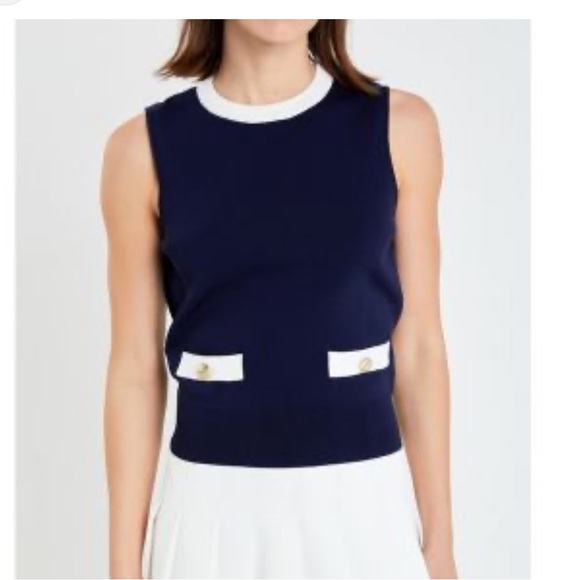 English Factory Color Block Sleeveless Knit Top Navy Blue Size M - Picture 1 of 7